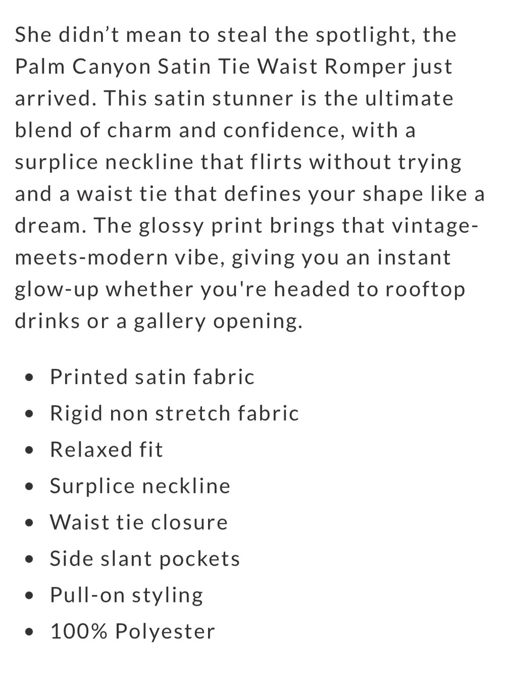 Vici Palm Canyon Satin Romper - Picture 13 of 13